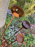 SET OF 3 RUSTY METAL RAIN CATCHER GARDEN STAKES SUPPORTS