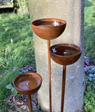 SET OF 3 RUSTY METAL RAIN CATCHER GARDEN STAKES SUPPORTS