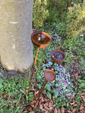 SET OF 3 RUSTY METAL RAIN CATCHER GARDEN STAKES SUPPORTS