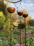 SET OF 3 RUSTY METAL RAIN CATCHER GARDEN STAKES SUPPORTS