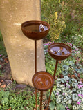 SET OF 3 RUSTY METAL RAIN CATCHER GARDEN STAKES SUPPORTS