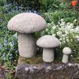 STONE GARDEN SET OF 3 RUSTIC OLD STYLE TOADSTOOLS MUSHROOM ORNAMENTS