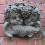 STONE GARDEN TWIN CHERUB FACE ANGELS WALL PLANTER POCKET ORNAMENT