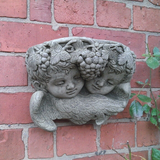 STONE GARDEN TWIN CHERUB FACE ANGELS WALL PLANTER POCKET ORNAMENT