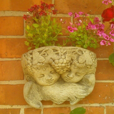 STONE GARDEN TWIN CHERUB FACE ANGELS WALL PLANTER POCKET ORNAMENT