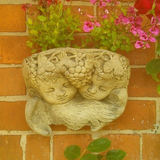 STONE GARDEN TWIN CHERUB FACE ANGELS WALL PLANTER POCKET ORNAMENT