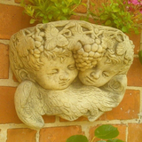 STONE GARDEN TWIN CHERUB FACE ANGELS WALL PLANTER POCKET ORNAMENT
