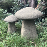 STONE GARDEN SET OF 2 RUSTIC OLD STYLE TOADSTOOLS MUSHROOM ORNAMENTS