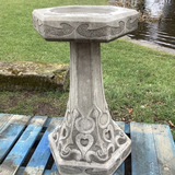 STONE GARDEN LARGE ART DECO BIRD BATH FEEDER ORNAMENT