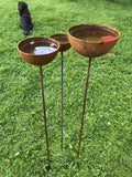 SET OF 3 LARGE RUSTY METAL RAIN CATCHER STAKES GARDEN SUPPORTS