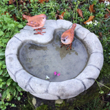 STONE GARDEN PEBBLE BIRD BATH DISH FEEDER BOWL DISH ORNAMENT WITH RESIN WRENS