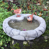STONE GARDEN PEBBLE BIRD BATH DISH FEEDER BOWL DISH ORNAMENT WITH RESIN WRENS