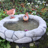 STONE GARDEN PEBBLE BIRD BATH DISH FEEDER BOWL DISH ORNAMENT WITH RESIN WRENS