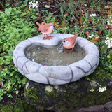 STONE GARDEN PEBBLE BIRD BATH DISH FEEDER BOWL DISH ORNAMENT WITH RESIN WRENS