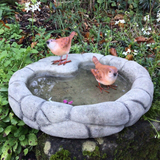 STONE GARDEN PEBBLE BIRD BATH DISH FEEDER BOWL DISH ORNAMENT WITH RESIN WRENS