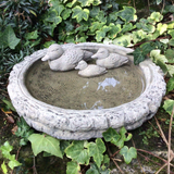 STONE GARDEN LOG BIRD BATH TOP FEEDER BOWL REPLACEMENT DISH ORNAMENT WITH DUCKS
