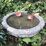 STONE GARDEN LOG BIRD BATH TOP FEEDER BOWL REPLACEMENT DISH ORNAMENT WITH WRENS