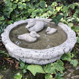 STONE GARDEN LOG BIRD BATH TOP FEEDER BOWL REPLACEMENT DISH ORNAMENT WITH DUCKS