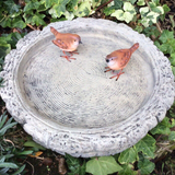 STONE GARDEN LOG BIRD BATH TOP FEEDER BOWL REPLACEMENT DISH ORNAMENT WITH WRENS