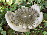 STONE GARDEN HANDS SUNFLOWER DISH BIRD SEED FEEDER BOWL BATH ORNAMENT