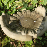 STONE GARDEN HANDS SUNFLOWER DISH BIRD SEED FEEDER BOWL BATH ORNAMENT