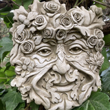 STONE GARDEN SUMMER FLORAL GREEN MAN FACE LEAF WALL PLAQUE