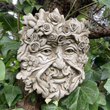 STONE GARDEN SUMMER FLORAL GREEN MAN FACE LEAF WALL PLAQUE