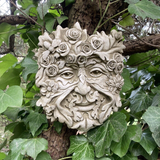 STONE GARDEN SUMMER FLORAL GREEN MAN FACE LEAF WALL PLAQUE