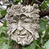 STONE GARDEN SUMMER FLORAL GREEN MAN FACE LEAF WALL PLAQUE