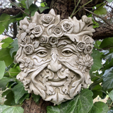 STONE GARDEN SUMMER FLORAL GREEN MAN FACE LEAF WALL PLAQUE