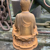 RUSTY METAL CAST IRON SMALL SITTING ZEN BUDDHA ORNAMENT STATUE