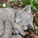 STONE GARDEN SLEEPING CAT ORNAMENT STATUE MEMORIAL