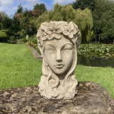 STONE GARDEN ELF QUEEN GREEN LADY FACE HEAD PLANTER POT ORNAMENT