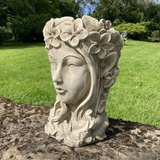 STONE GARDEN ELF QUEEN GREEN LADY FACE HEAD PLANTER POT ORNAMENT