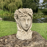 STONE GARDEN ELF QUEEN GREEN LADY FACE HEAD PLANTER POT ORNAMENT