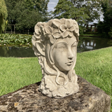 STONE GARDEN ELF QUEEN GREEN LADY FACE HEAD PLANTER POT ORNAMENT