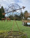 METAL ARMILLARY SUNDIAL WEATHERVANE COMPASS GARDEN STYLE ORNAMENT STATUE