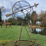 METAL ARMILLARY SUNDIAL WEATHERVANE COMPASS GARDEN STYLE ORNAMENT STATUE