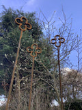 SET OF 3 TALL RUSTY 1.5 METRE METAL LUCKY CLOVER GOTHIC PLANT SUPPORTS GARDEN STAKES
