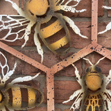 LARGE COLOURED METAL BEE WALL PLAQUE GARDEN ORNAMENT