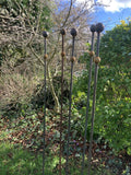 SET OF 4 x 1.5m TALL RUSTY METAL DOUBLE BALL GARDEN STAKES SUPPORTS - HEAVY DUTY