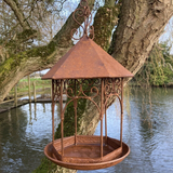 GARDEN HANGING RUSTY METAL PAGODA STYLE BIRD FEEDER