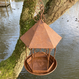GARDEN HANGING RUSTY METAL PAGODA STYLE BIRD FEEDER