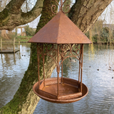 GARDEN HANGING RUSTY METAL PAGODA STYLE BIRD FEEDER