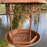 GARDEN HANGING RUSTY METAL PAGODA STYLE BIRD FEEDER
