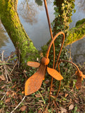 SET OF 3 RUSTY METAL SNOWDROP SCULPTURES GARDEN STAKES