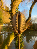 RUSTY METAL GARDEN THISTLE / TEASEL FLOWER SPRAY STAKE ORNAMENT