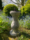 STONE GARDEN CAST IRON BIRD SUNDIAL ON STONE PEDESTAL ORNAMENT