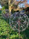 LARGE METAL SILVER ALIUM HEAD FLOWER SCULPTURE GARDEN STAKE