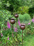 SET OF 3 TALL RUSTY LARGE METAL POPPY STAKES GARDEN PLANT SUPPORTS ORNAMENT